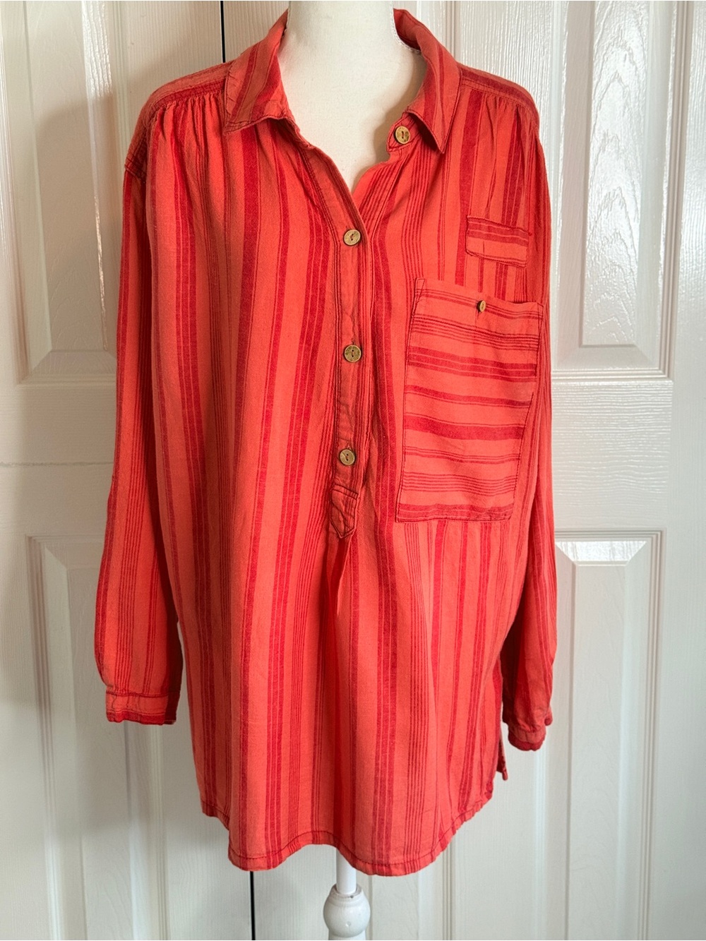 Free People We The Free Summer Breeze Stripe Pullover Tunic Coral L